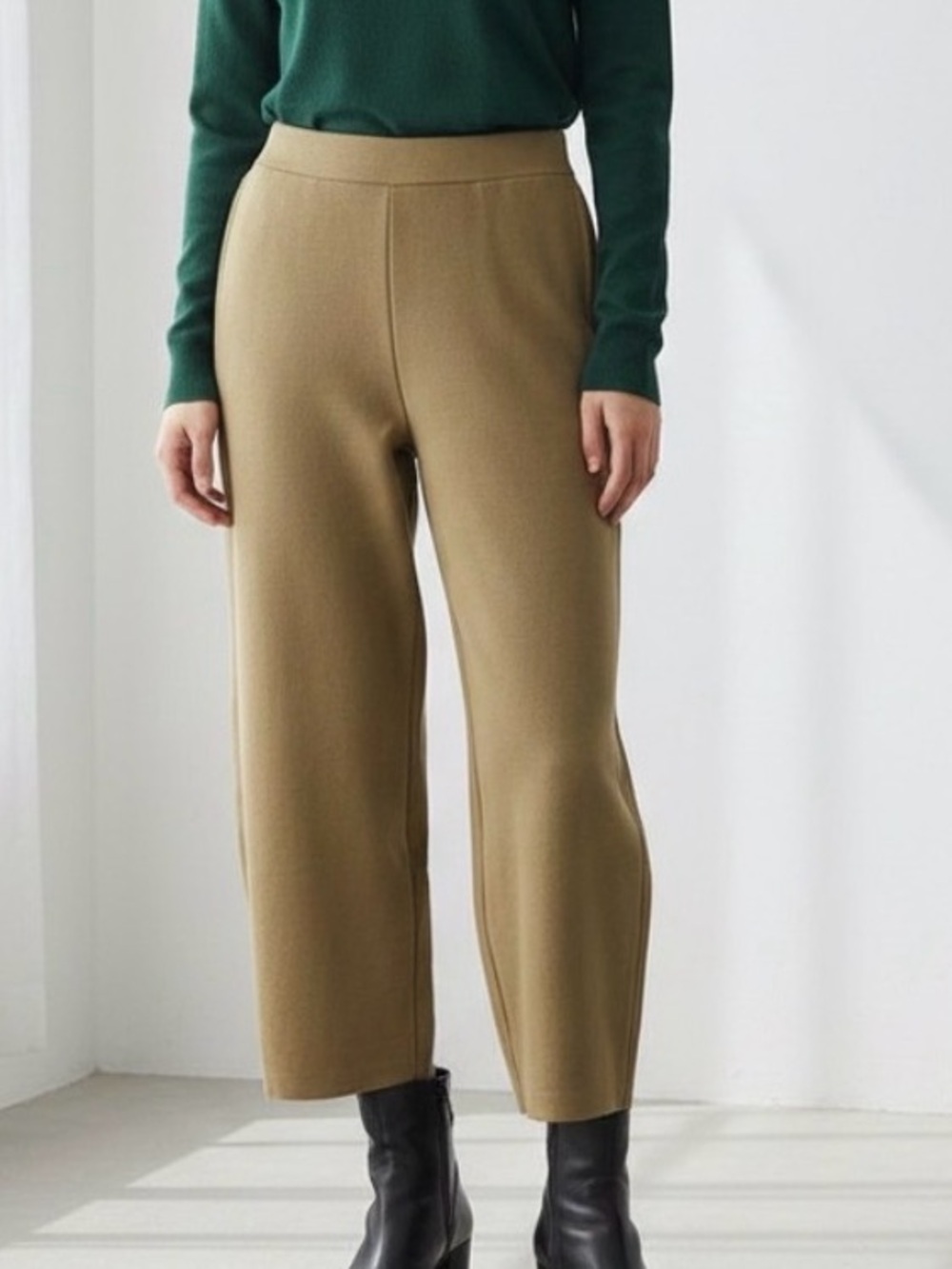 COS Sz XS Knit Wool Cotton Yellow Tan Cropped Balloon Barrel Pants